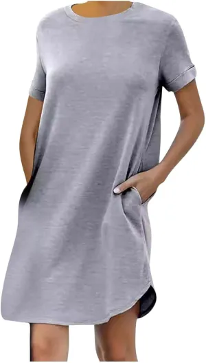 2024 T-Shirt Dress for Women Casual Summer Summer Outfits for Women Short Dresses Beach Ruffle Casual Swing Dresses