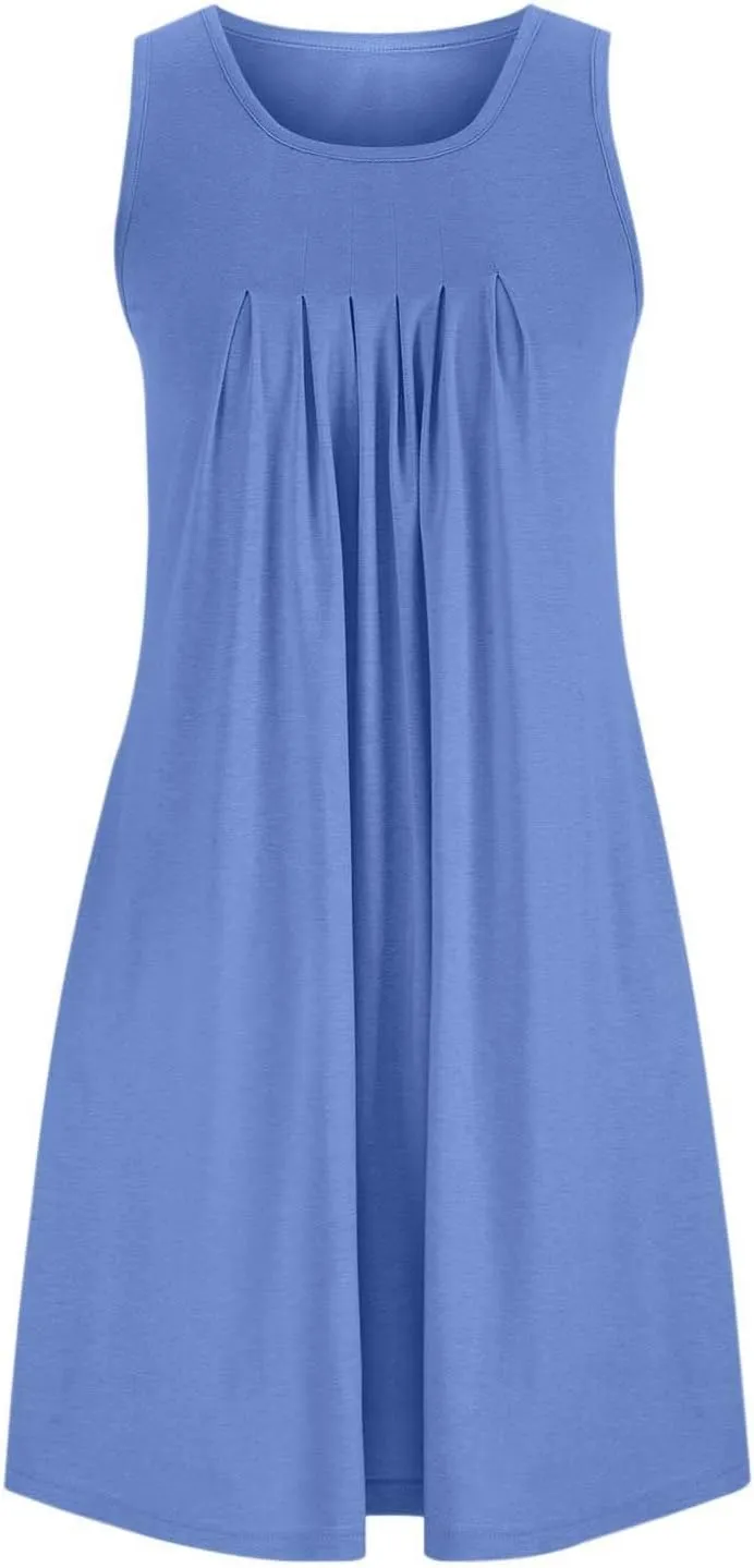 2024 Womens Hide Belly Work Casual Elegrant Flowy Solid Cotton Waffle Knit High Waist Shirred Maxi Dress Beach Sun Dress