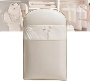2025 New Space Saving Hanging Garment Bag with Self Compression Zipper, Heavy Duty Dust Cover Closet Organizers Hanging Protector for Down Winter Coat (Oatmeal,M)