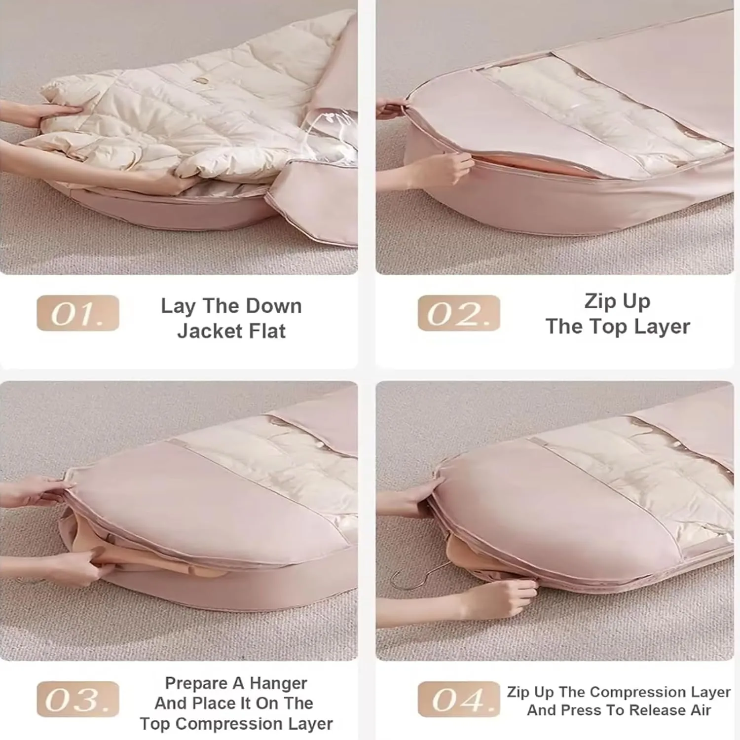 2025 Space Saving Garment Bag With Compression Zipper Garment Bags for Hanging Clothes Travel (Beige, XL (51.18 in))