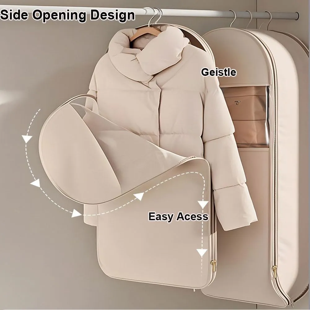 2025 Space Saving Hanging Garment Bag with Self Compression Zipper, Closet Organizers Garment Bags for Hanging Clothes (Beige, L)