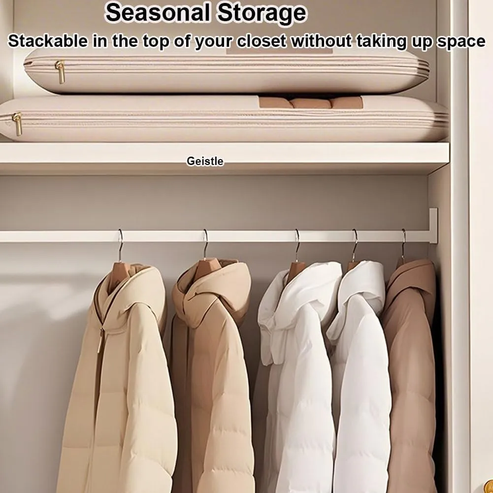 2025 Space Saving Hanging Garment Bag with Self Compression Zipper, Closet Organizers Garment Bags for Hanging Clothes (Beige, L)