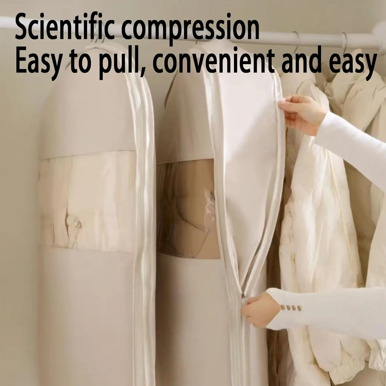 2025 Space Saving Hanging Garment Bag with Self Compression Zipper, Space Saver Closet Organizers, Dust Cover Clothes Bags for Down Coat, Closet Storage (Pink,Large)
