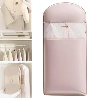 2025 Space Saving Hanging Garment Bag with Self Compression Zipper, Space Saver Closet Organizers, Space Saving Hanging Protector, Dust Cover Clothes Bags for Down Coat (Pink,X-Large)