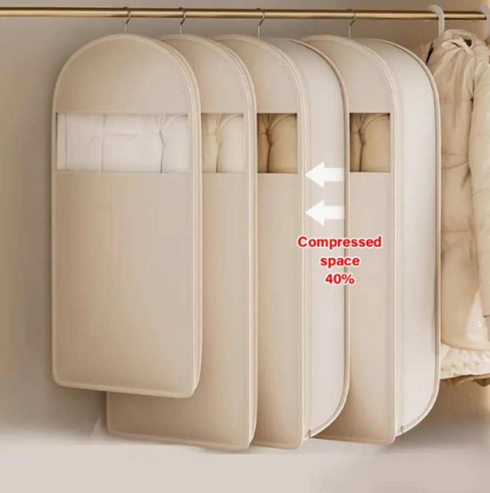 2025 Space Saving Hanging Garment Bag with Self Compression Zipper, Space Saver Closet Organizers, Space Saving Hanging Protector, Dust Cover Clothes Bags for Down Coat (Pink,X-Large)