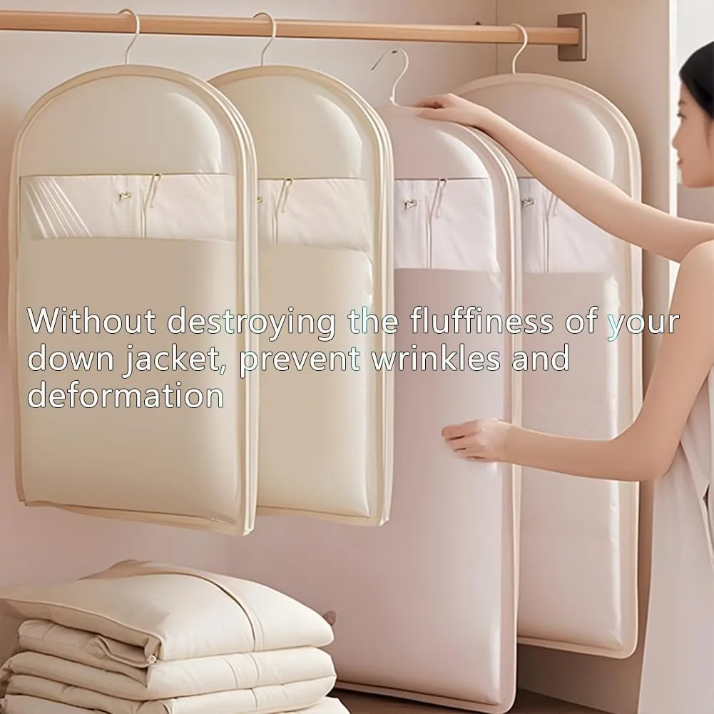 2025 Space Saving Hanging Garment Bag with Self Compression Zipper, Space Saver Closet Organizers,Dust Cover Clothes Bags for Down Coat, For Closet Storage (Pink-M)