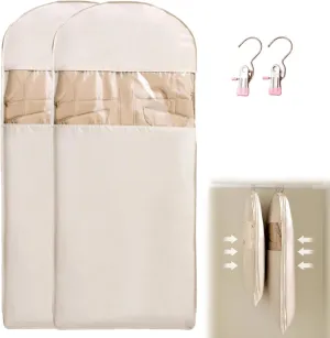 2025 Space Saving Hanging Garment Bag with Self Compression Zipper, Ultra Space Saver Dust Cover Clothes Organizers for Pants, Shirt, Dress, Down Coat (2 pcs XL, Beige)