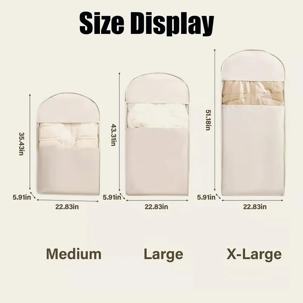 2025 Space Saving Hanging Garment Bag with Self Compression Zipper, Ultra Space Saver Dust Cover Clothes Organizers for Pants, Shirt, Dress, Down Coat (2 pcs XL, Beige)