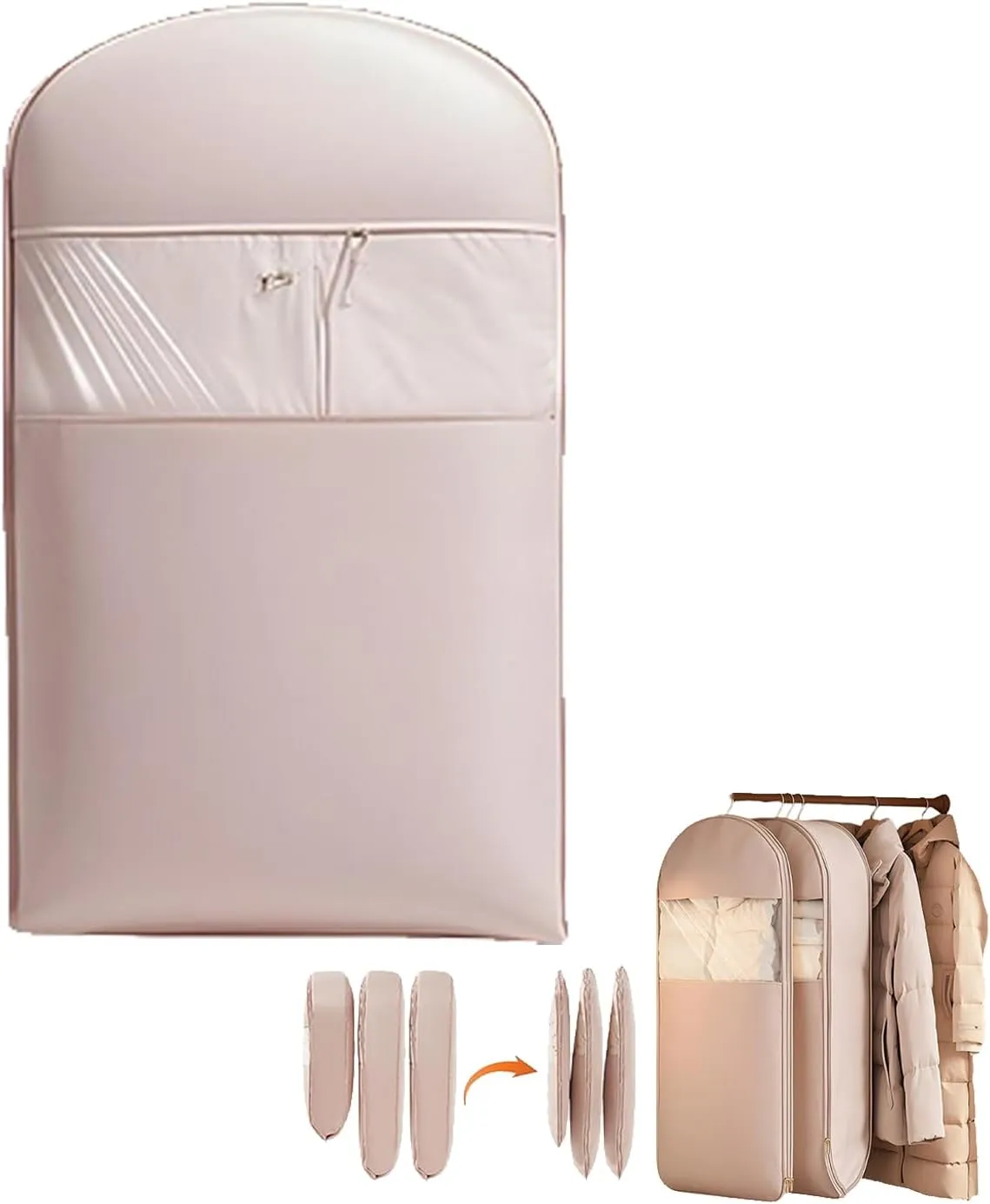 2025 Space Saving Hanging Garment Bag with Self Compression Zipper,garment bags for hanging clothes,Dust Cover Clothes Bags for Down Coat (Pink,S)