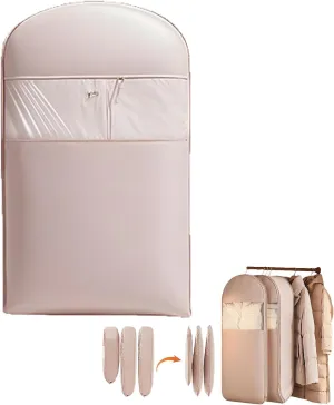 2025 Space Saving Hanging Garment Bag with Self Compression Zipper,garment bags for hanging clothes,Dust Cover Clothes Bags for Down Coat (Pink,S)
