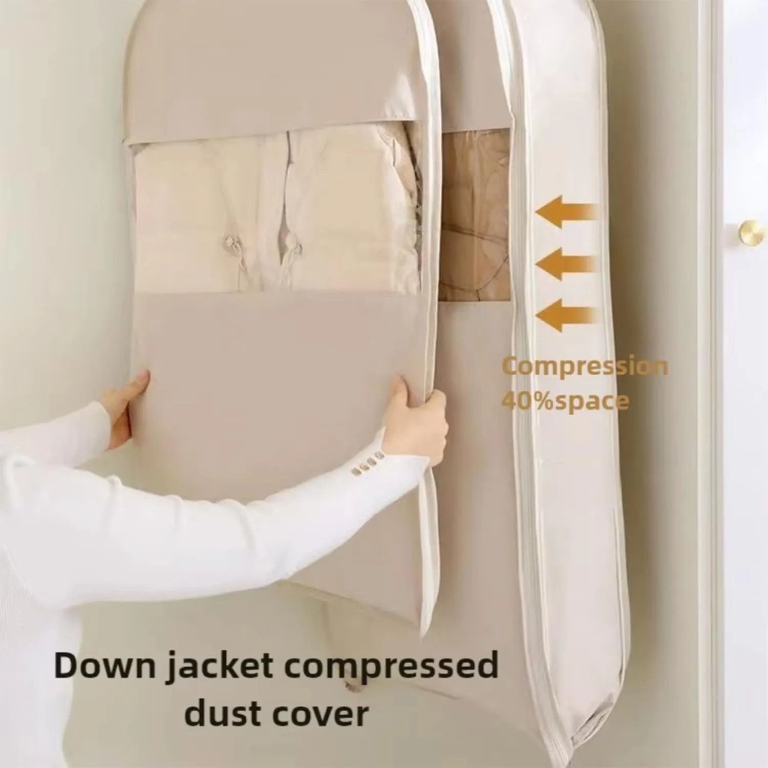 2025 Space Saving Hanging Garment Bag with Self Compression Zipper,garment bags for hanging clothes,Dust Cover Clothes Bags for Down Coat (Pink,S)