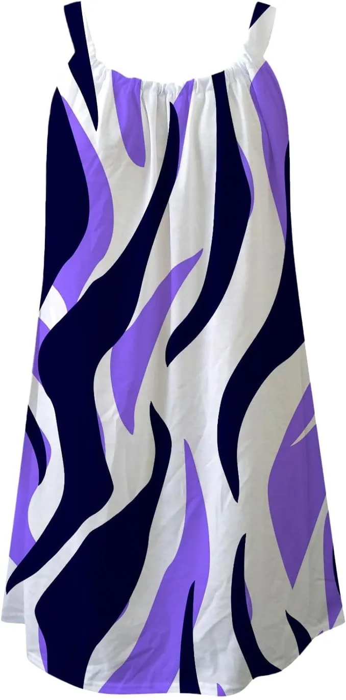 80's Style Dresses for Women Beach Swing Fashion Line Color Block Print Beach Casual Sleeveless Square Neck A-Line Dress