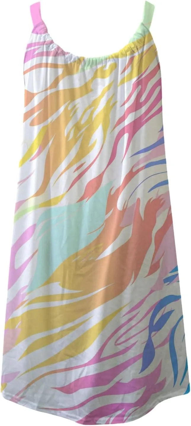 80's Style Dresses for Women Beach Swing Fashion Line Color Block Print Beach Casual Sleeveless Square Neck A-Line Dress
