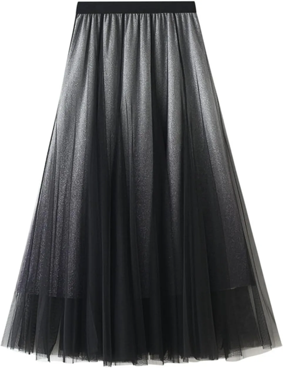A Line Swing Midi Skirt for Women, Gradient Color Ruffles Pleated Tulle Skirts