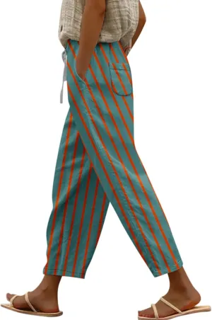 ADHOWBEW Women Capri Pants Trendy Wide Leg High Waist Flowy Summer Lounge Dressy Drawstring Cotton Slacks with Pockets