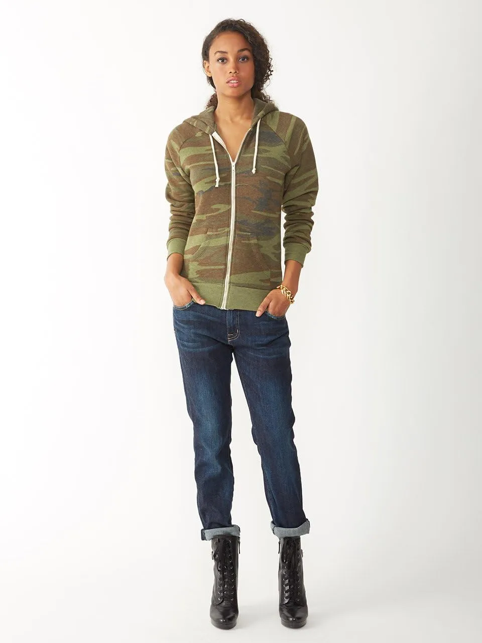 Alternative Women's Zip-Up Hoodie, Eco-Fleece Vintage Adrian Hooded Crewneck