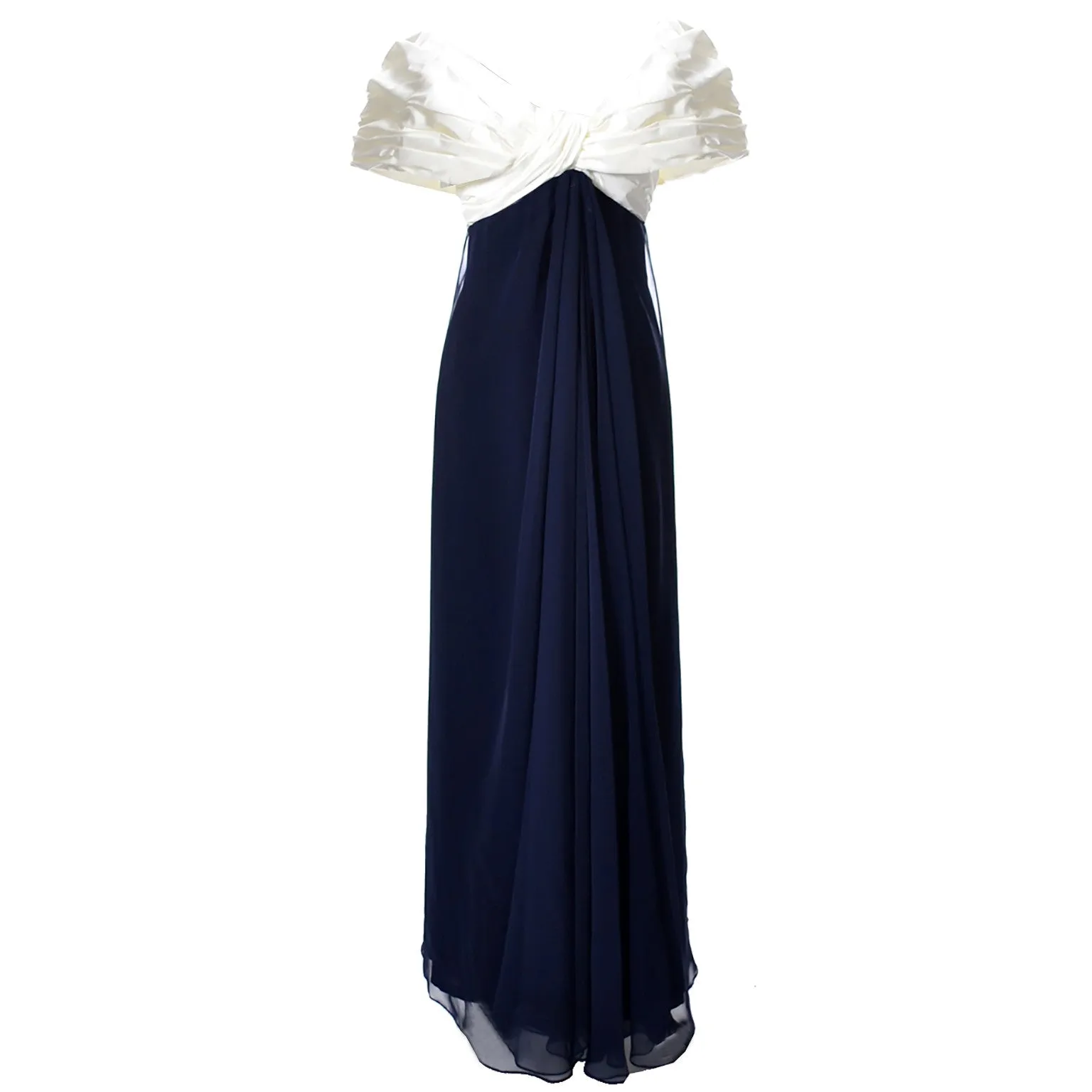 As New Vintage Dress by Victor Costa in Blue Chiffon and White Taffeta Evening Gown