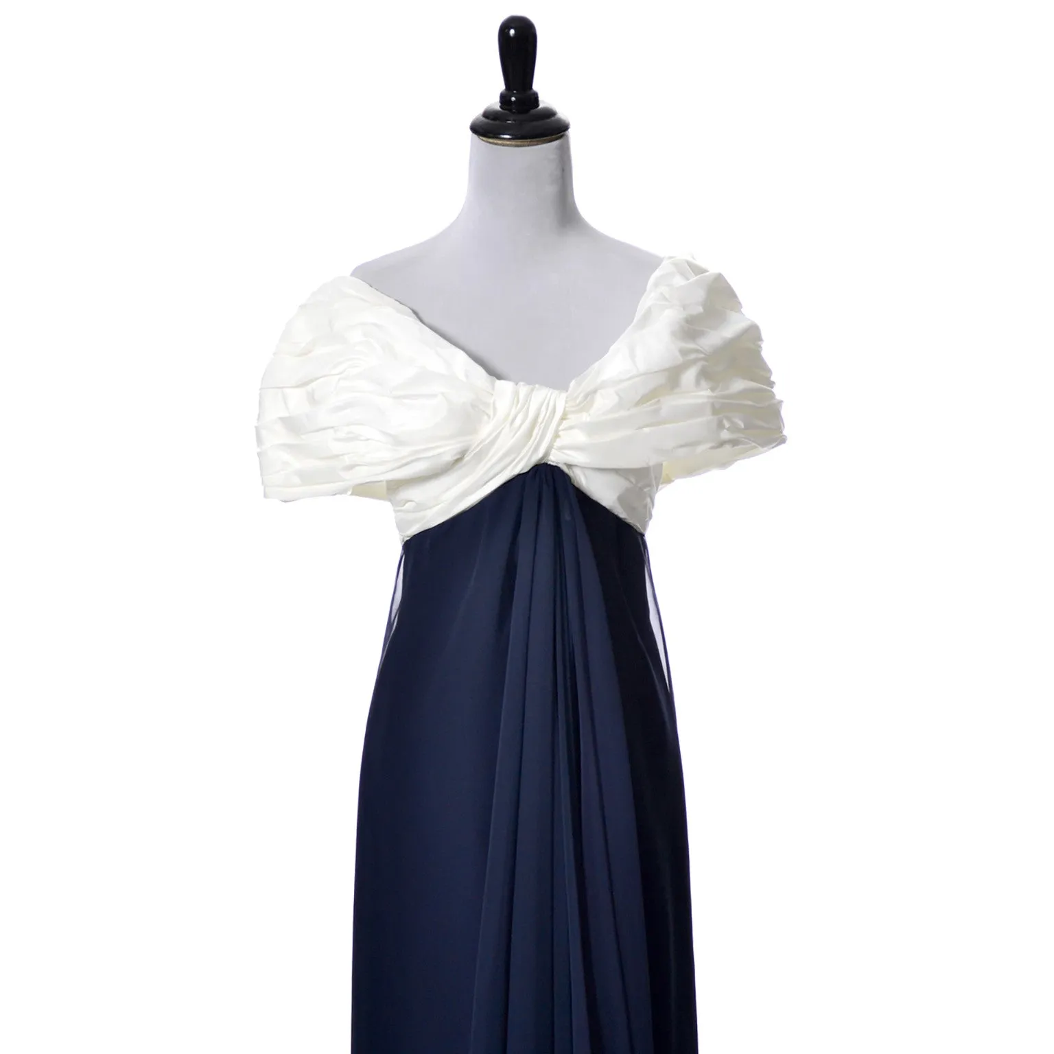 As New Vintage Dress by Victor Costa in Blue Chiffon and White Taffeta Evening Gown