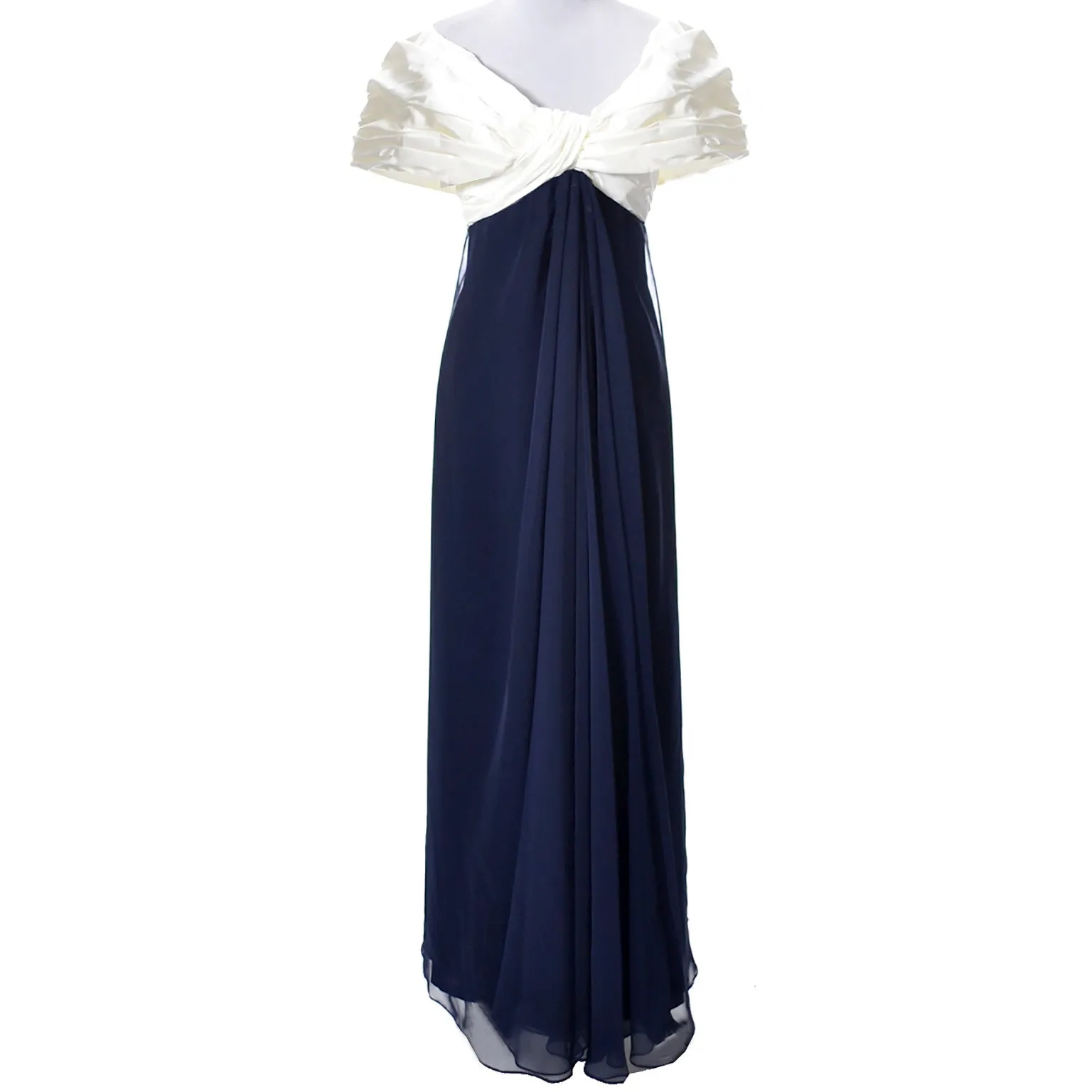 As New Vintage Dress by Victor Costa in Blue Chiffon and White Taffeta Evening Gown