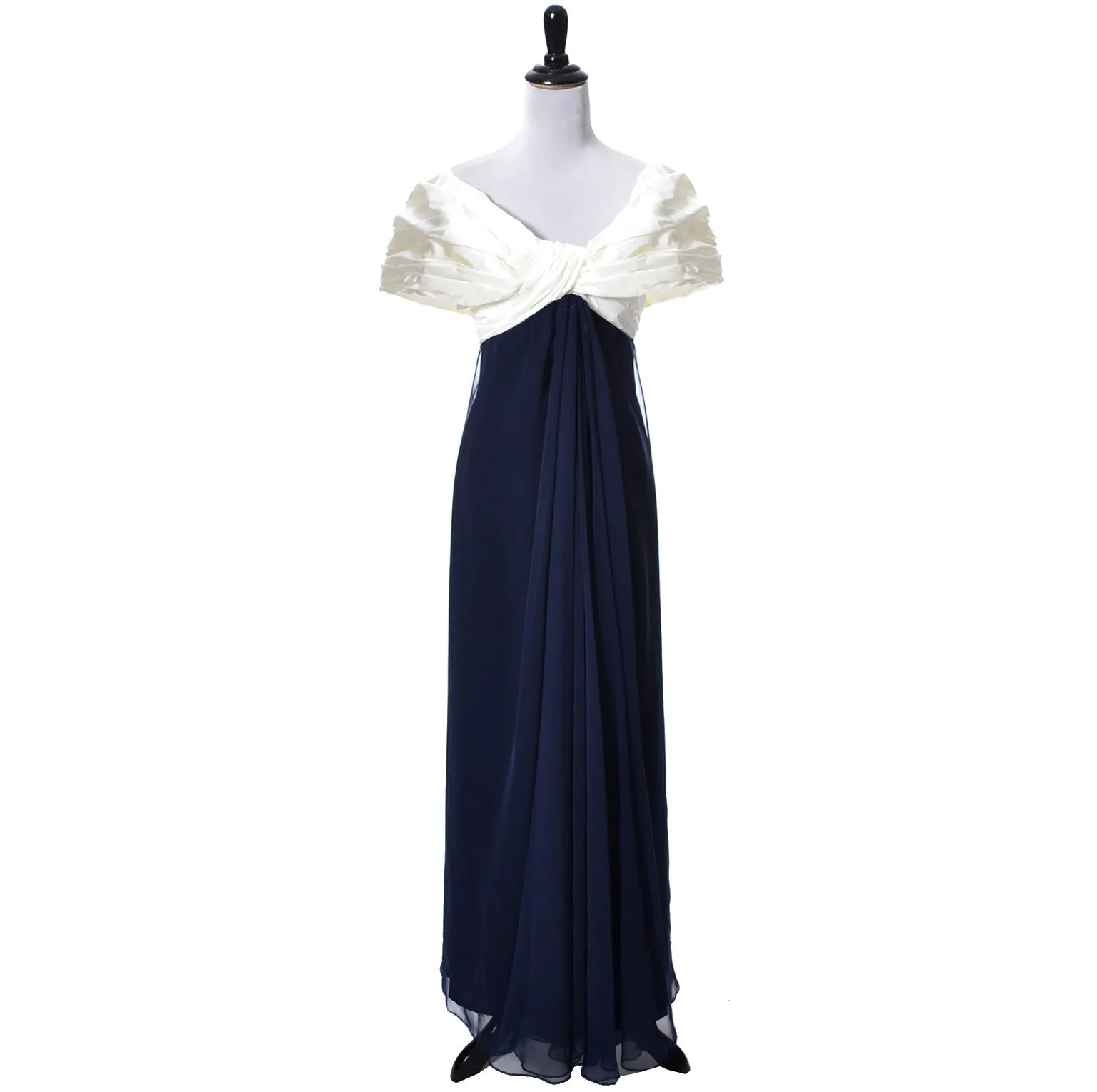 As New Vintage Dress by Victor Costa in Blue Chiffon and White Taffeta Evening Gown