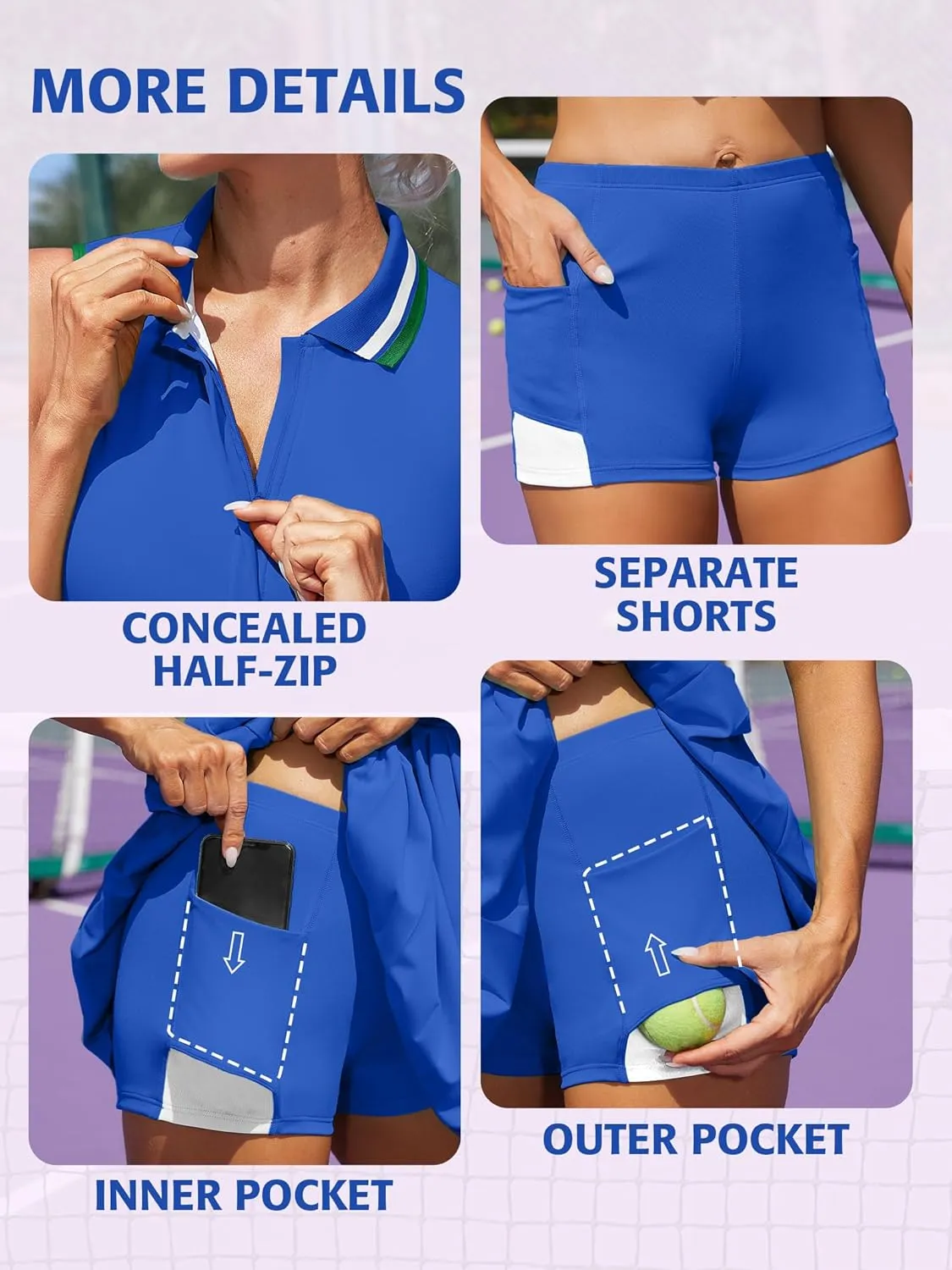 ATTRACO Women Tennis Dresses Ribbed Polo Golf Dress Half Zip Pleated Workout Dress with Built in Shorts and Bra