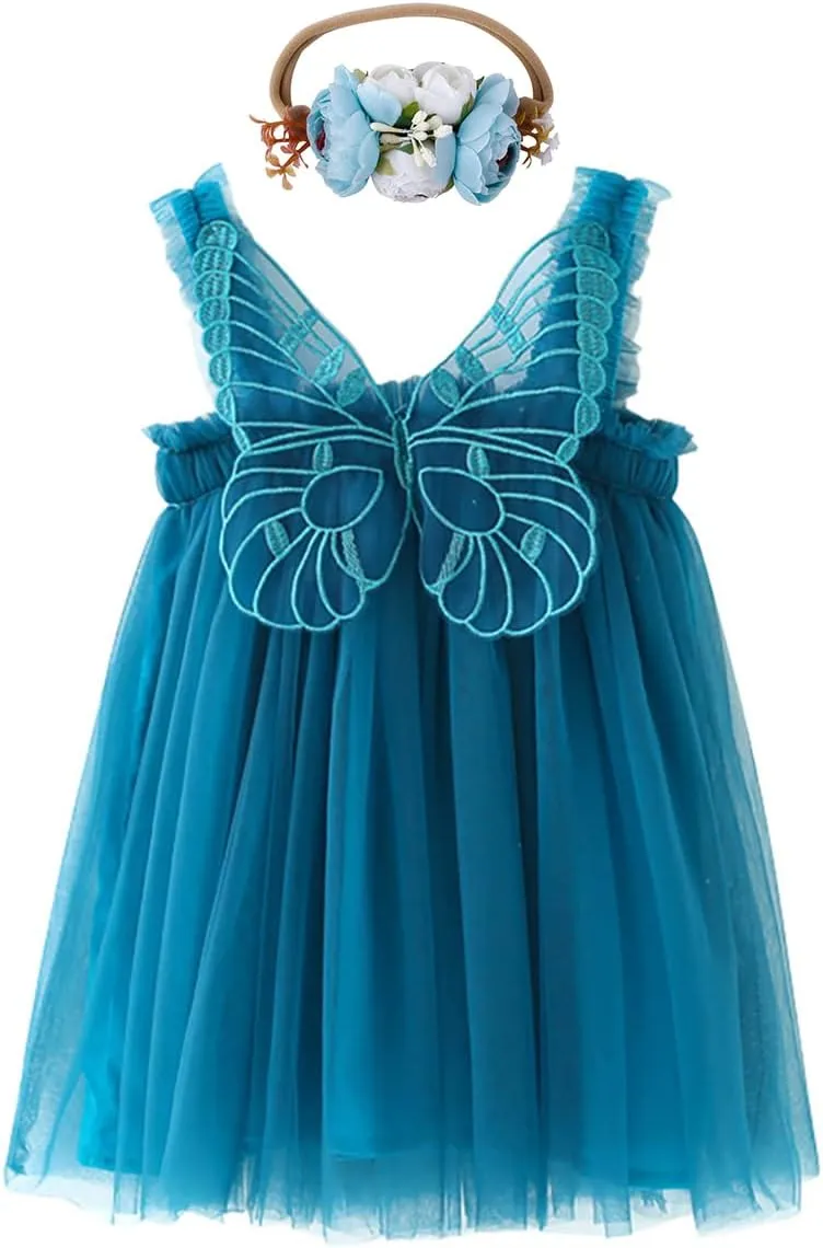 Baby Girls Tulle Tutu Sleeveless Backless Dress with Flower Headband Birthday Party Princess Summer Beach Sundress Skirt Set