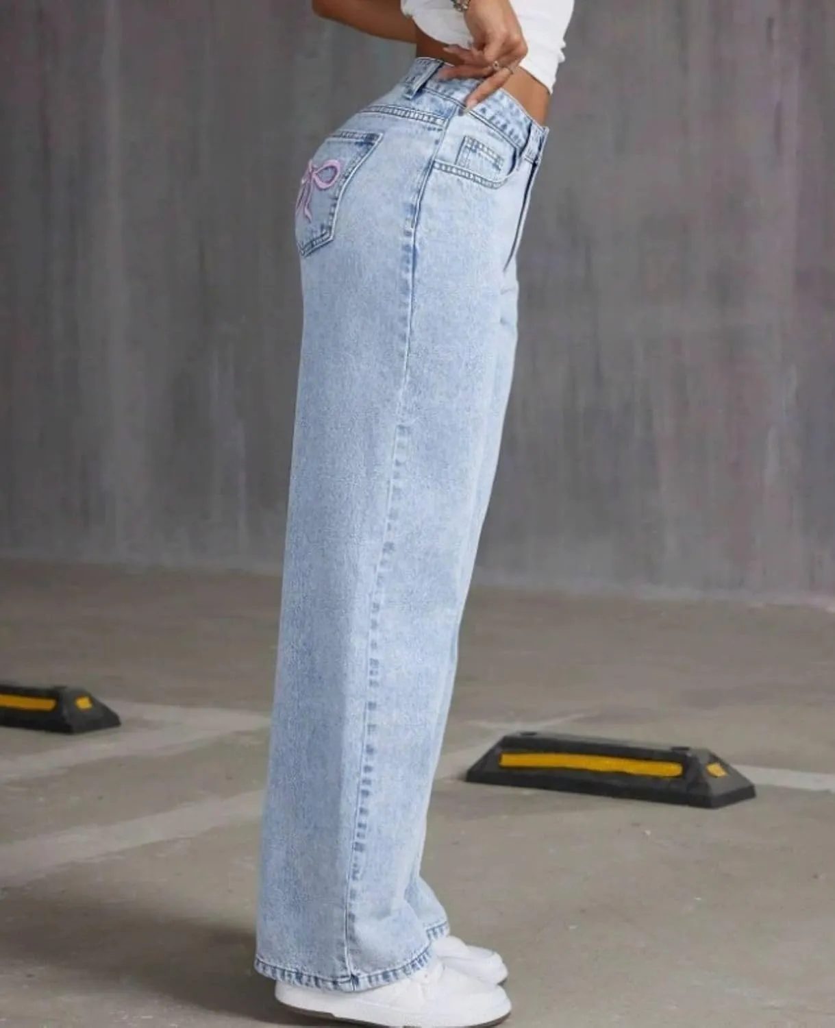 Baggy Jeans for Teen Girls Woman Bow Jeans High Waist Wide Leg Loose Pants Casual Streetwear Cute Clothes