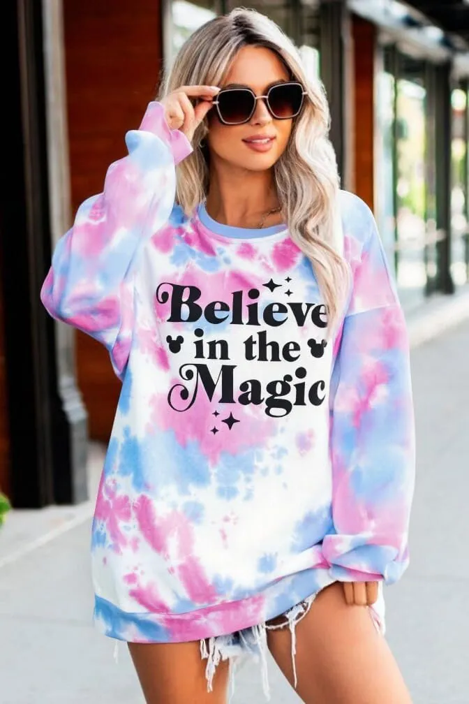 BANGELY Magical Sweatshirt Women Magic Kingdom Shirt Funny Believe in Magic Graphic Pullover Family Holiday Long Sleeve Tops