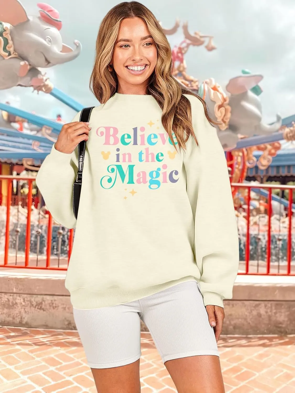 BANGELY Magical Sweatshirt Women Magic Kingdom Shirt Funny Believe in Magic Graphic Pullover Family Holiday Long Sleeve Tops