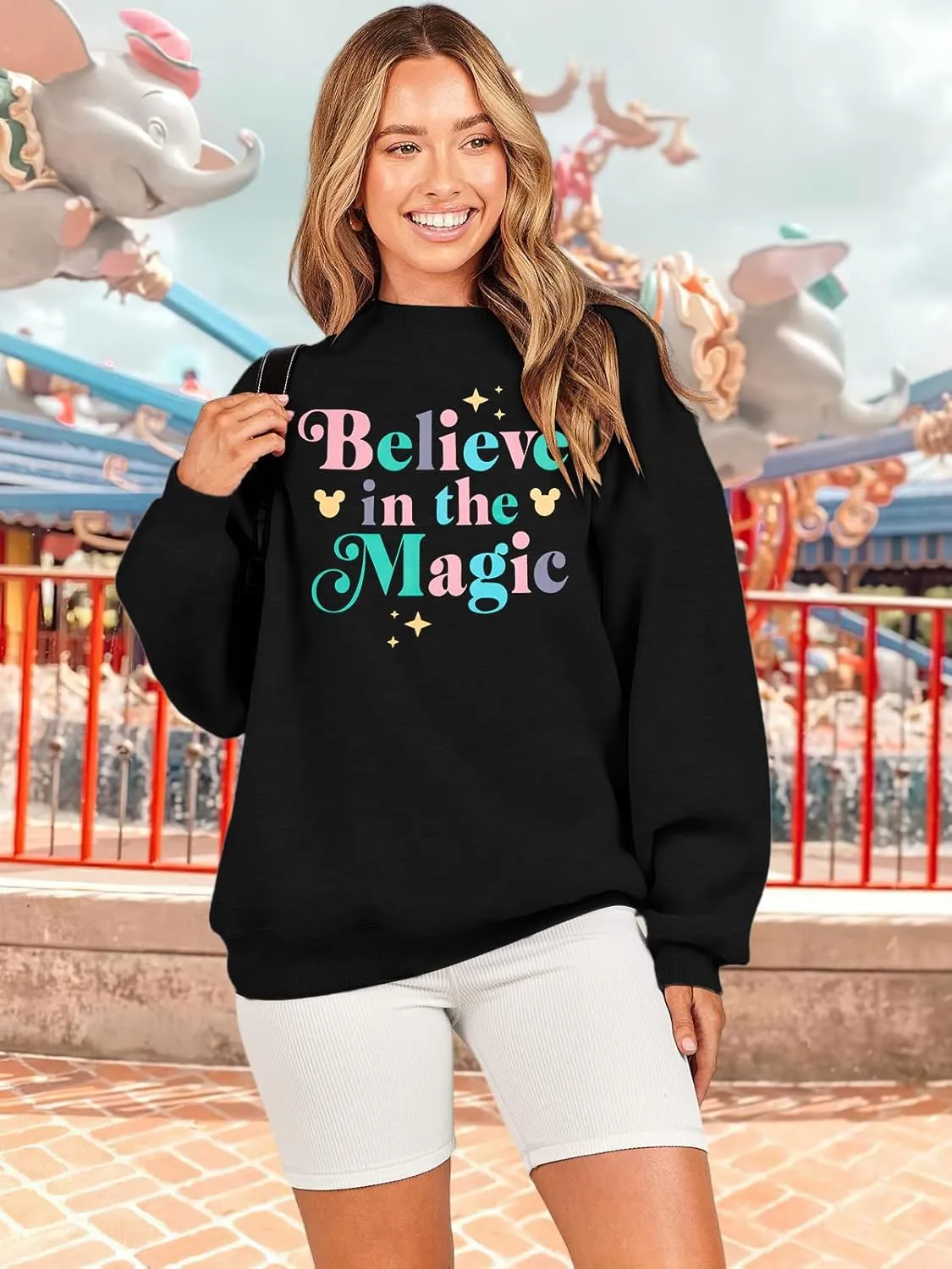 BANGELY Magical Sweatshirt Women Magic Kingdom Shirt Funny Believe in Magic Graphic Pullover Family Holiday Long Sleeve Tops