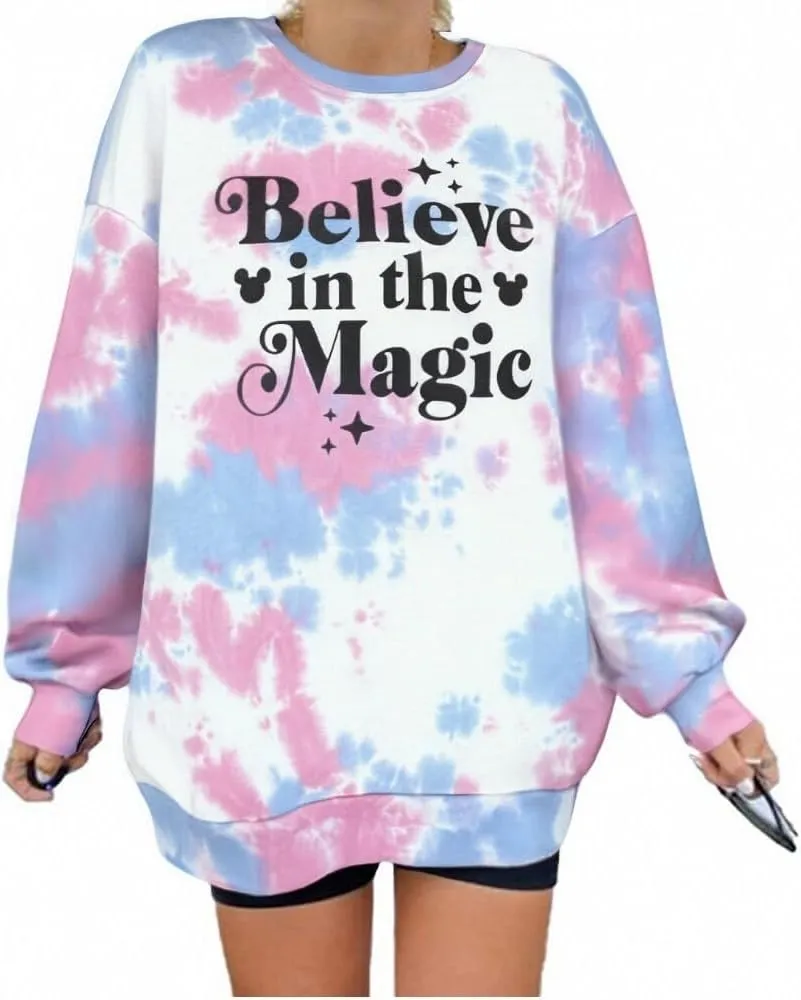 BANGELY Magical Sweatshirt Women Magic Kingdom Shirt Funny Believe in Magic Graphic Pullover Family Holiday Long Sleeve Tops