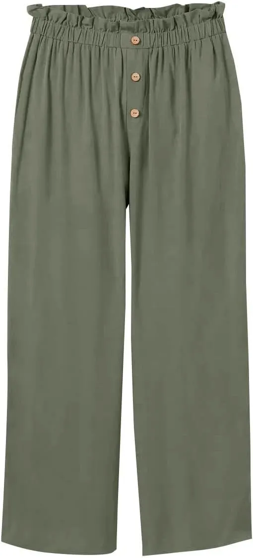 Batermoon Girls' Pants Paper Bag Elastic Waist Wide Leg Loose Trousers with Pocket