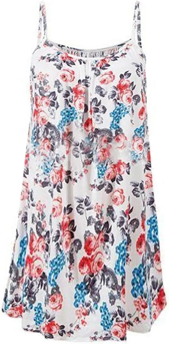 Beach Dresses for Women,2024 Summer Casual Loose Sleeveless Sling Sundress,Trendy Print Flowy Ruched Mini Boho Dress