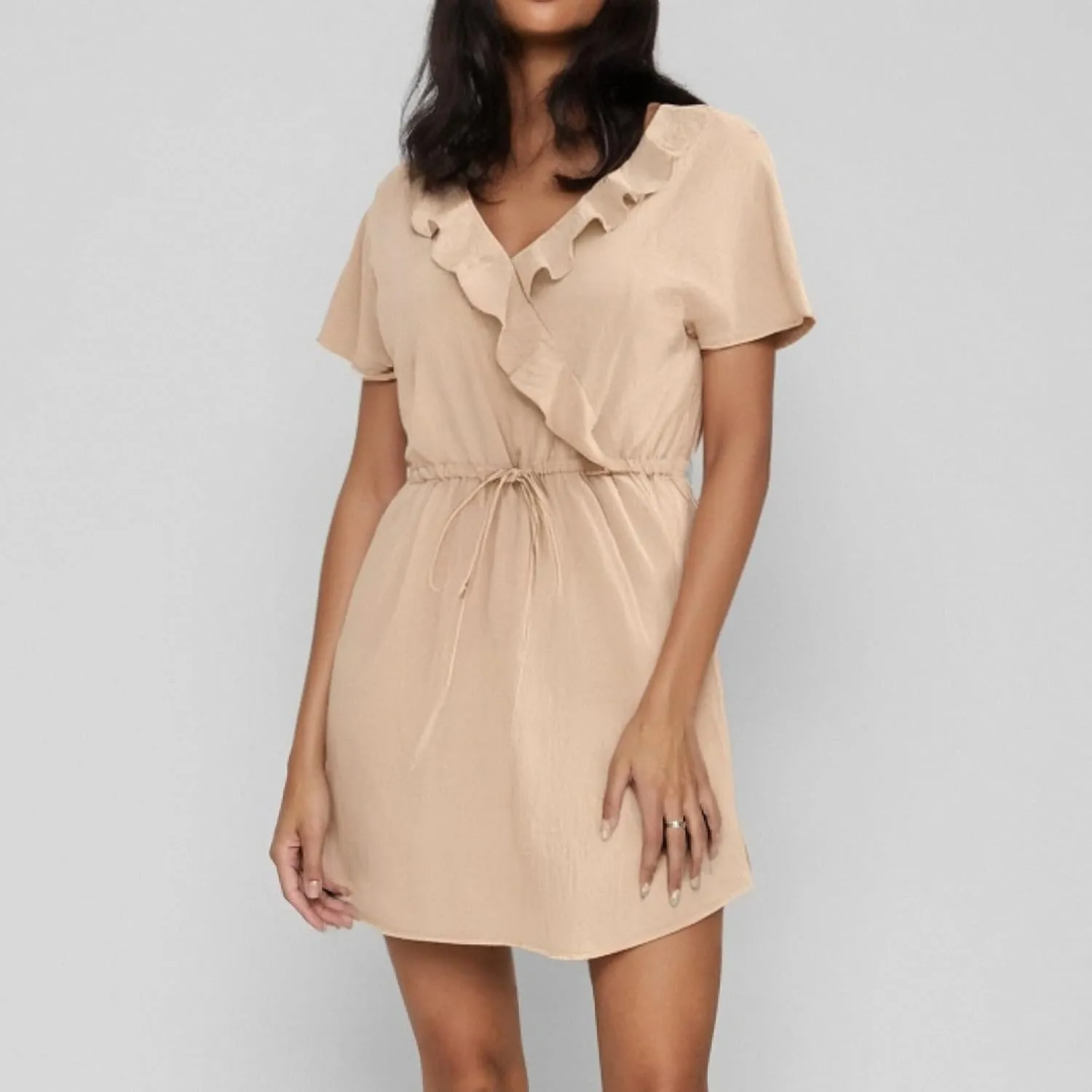 Beach Vacation Clothes for Women Fashion Casual V-Neck Ruffle Short Sleeve Dresses Beach A-Line Mini Dress Sundress