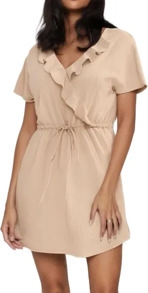 Beach Vacation Clothes for Women Fashion Casual V-Neck Ruffle Short Sleeve Dresses Beach A-Line Mini Dress Sundress