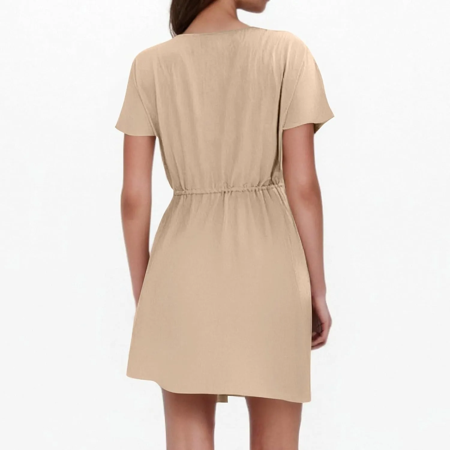 Beach Vacation Clothes for Women Fashion Casual V-Neck Ruffle Short Sleeve Dresses Beach A-Line Mini Dress Sundress