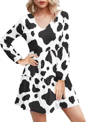 Biyejit Women Long Sleeve Tunic Dress V Neck Casual Loose Flowy Swing Dresses Plus Size S-4XL