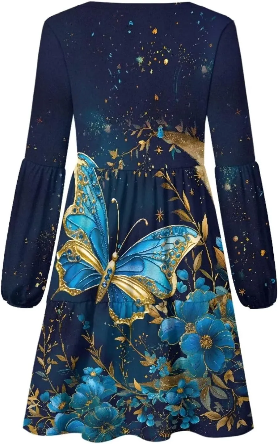 Biyejit Women Long Sleeve Tunic Dress V Neck Casual Loose Flowy Swing Dresses Plus Size S-4XL
