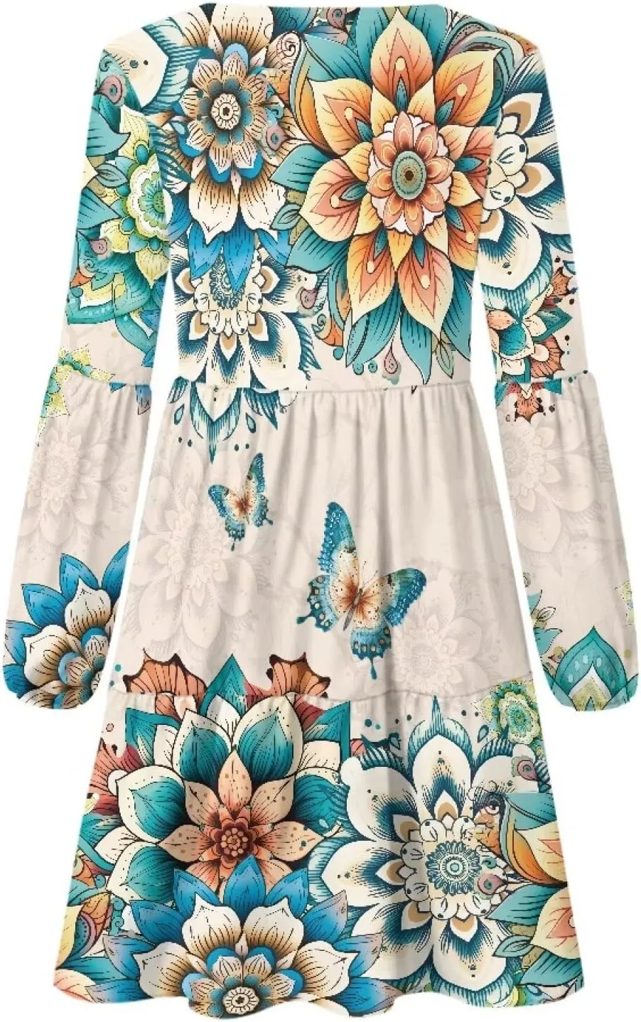 Biyejit Women Long Sleeve Tunic Dress V Neck Casual Loose Flowy Swing Dresses Plus Size S-4XL