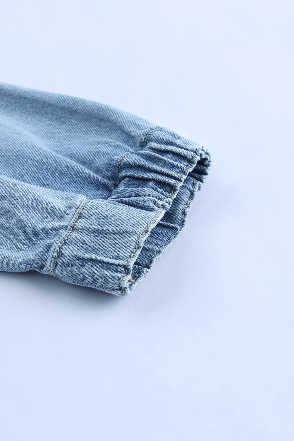 Blue Rhinestone Pearls Denim Shacket