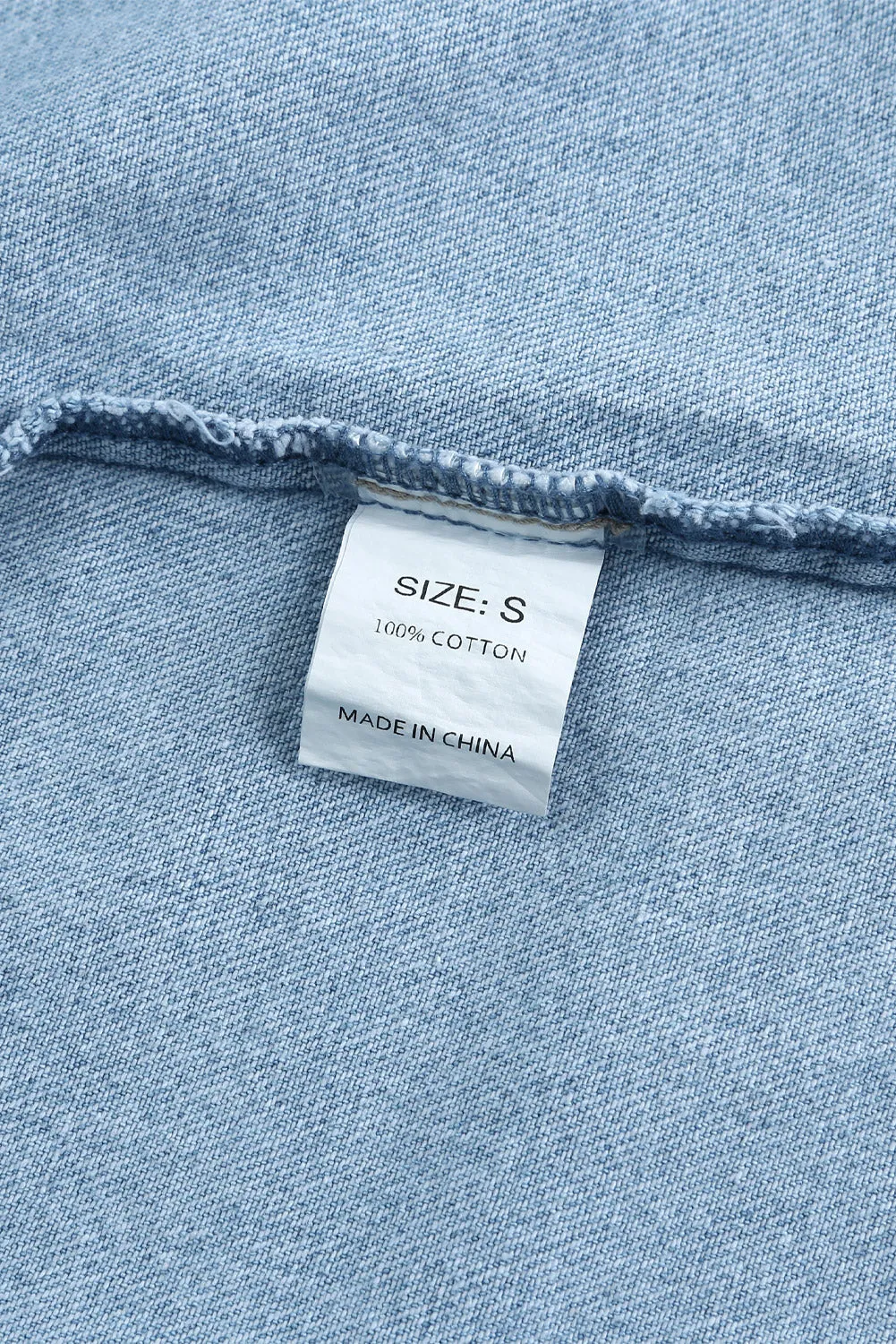 Blue Rhinestone Pearls Denim Shacket
