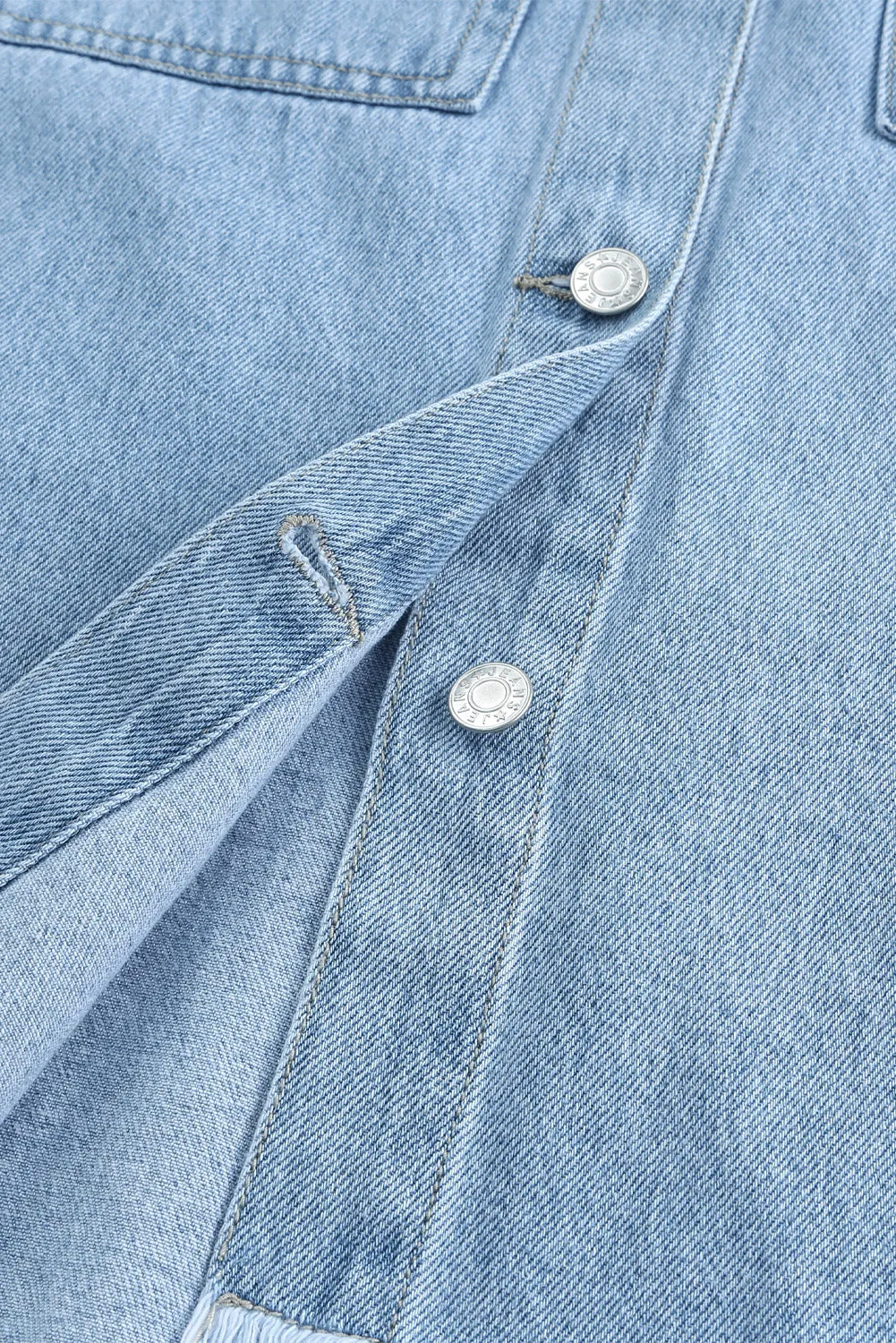 Blue Rhinestone Pearls Denim Shacket