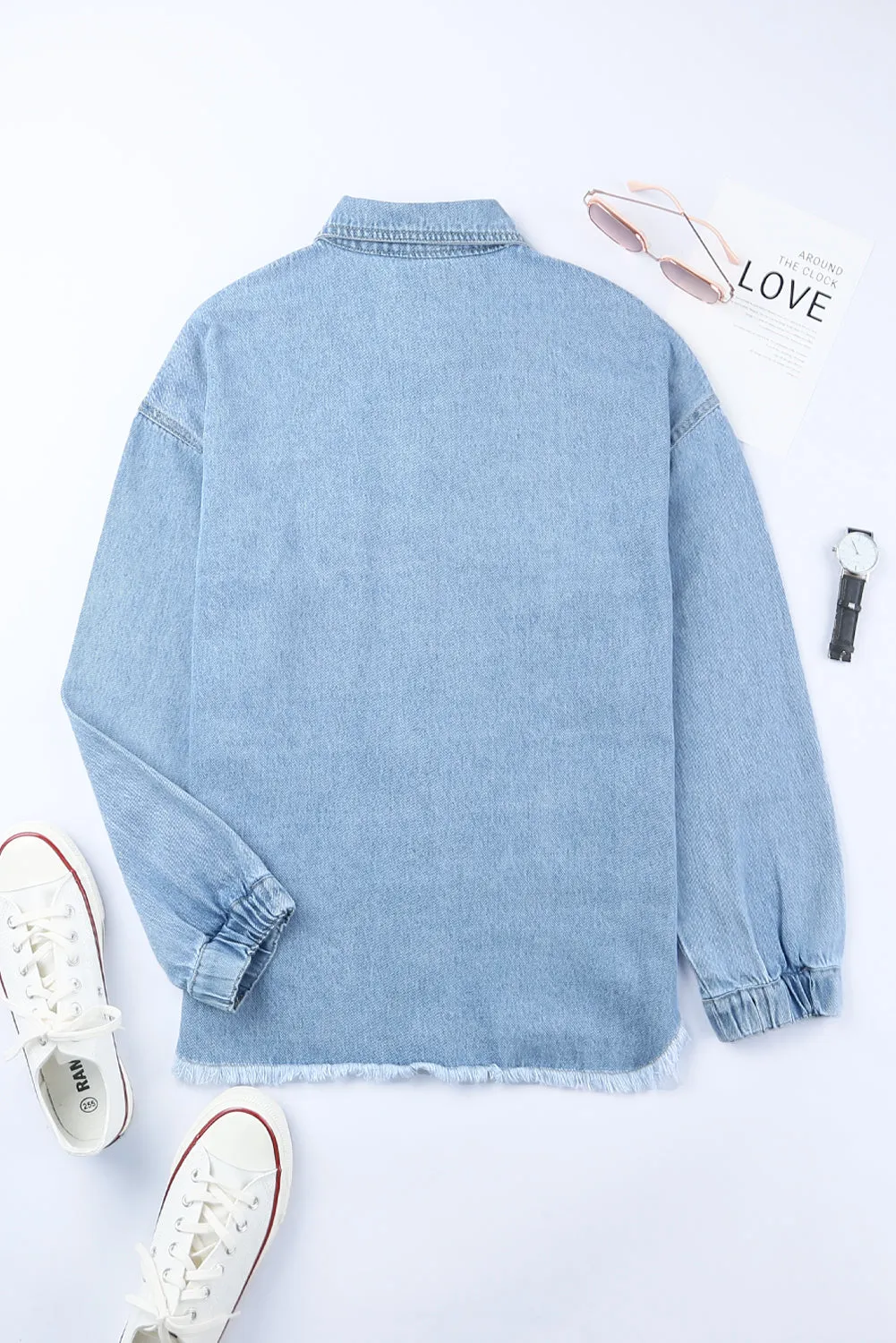 Blue Rhinestone Pearls Denim Shacket