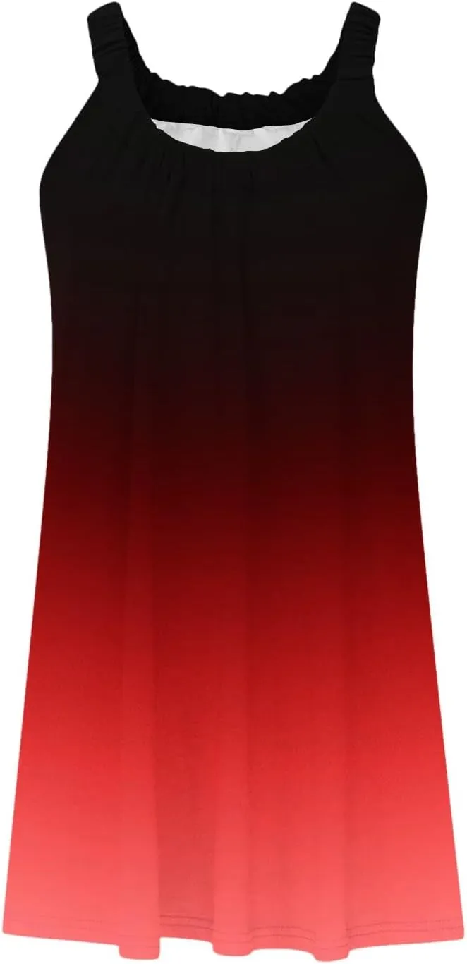 Boho Dresses for Women 2024 Printed Crewneck Sleeveless Sexy Mini Dress Beach Vacation Sundress Flowy Swing Cover Ups