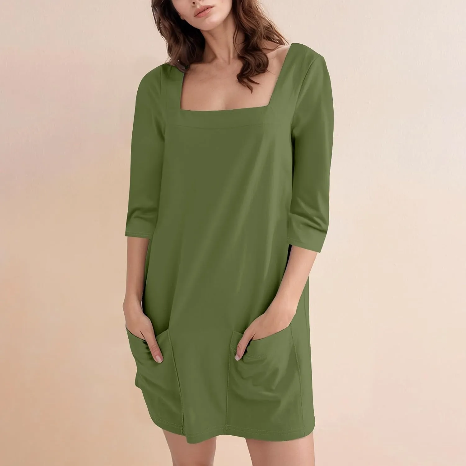 Boho Dresses for Women 2025 Fashion 3/4 Sleeve Hawaiian Dress Beach Vacation Clothes Summer Square Neck Midi Sundress
