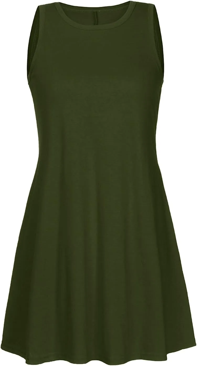 Borniu Summer Dresses for Women 2024 Casual Beach Sleeveless Tank Dress Crewneck Swing T Shirt Dresses Pockets Loose Sundress