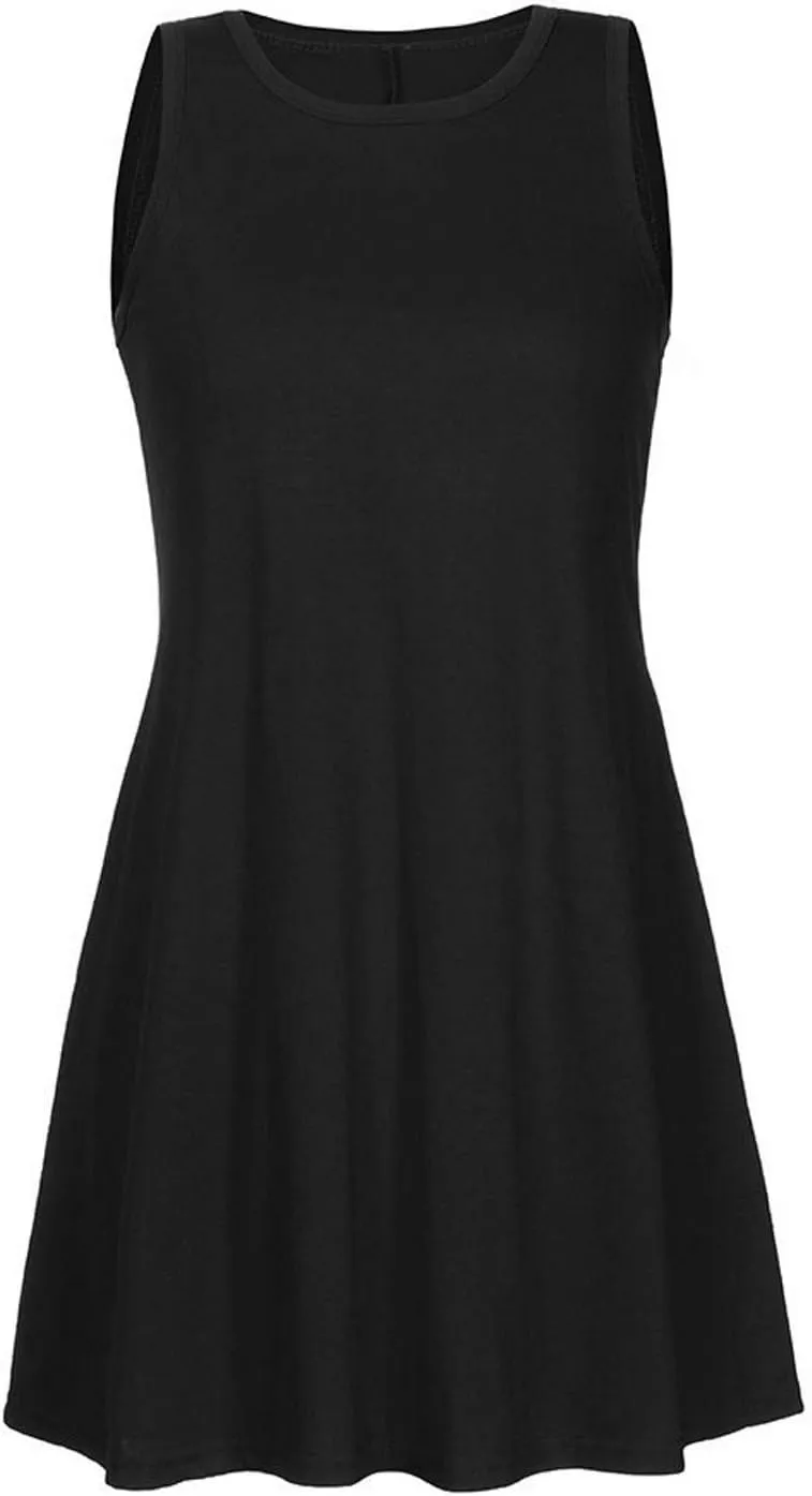 Borniu Summer Dresses for Women 2024 Casual Beach Sleeveless Tank Dress Crewneck Swing T Shirt Dresses Pockets Loose Sundress