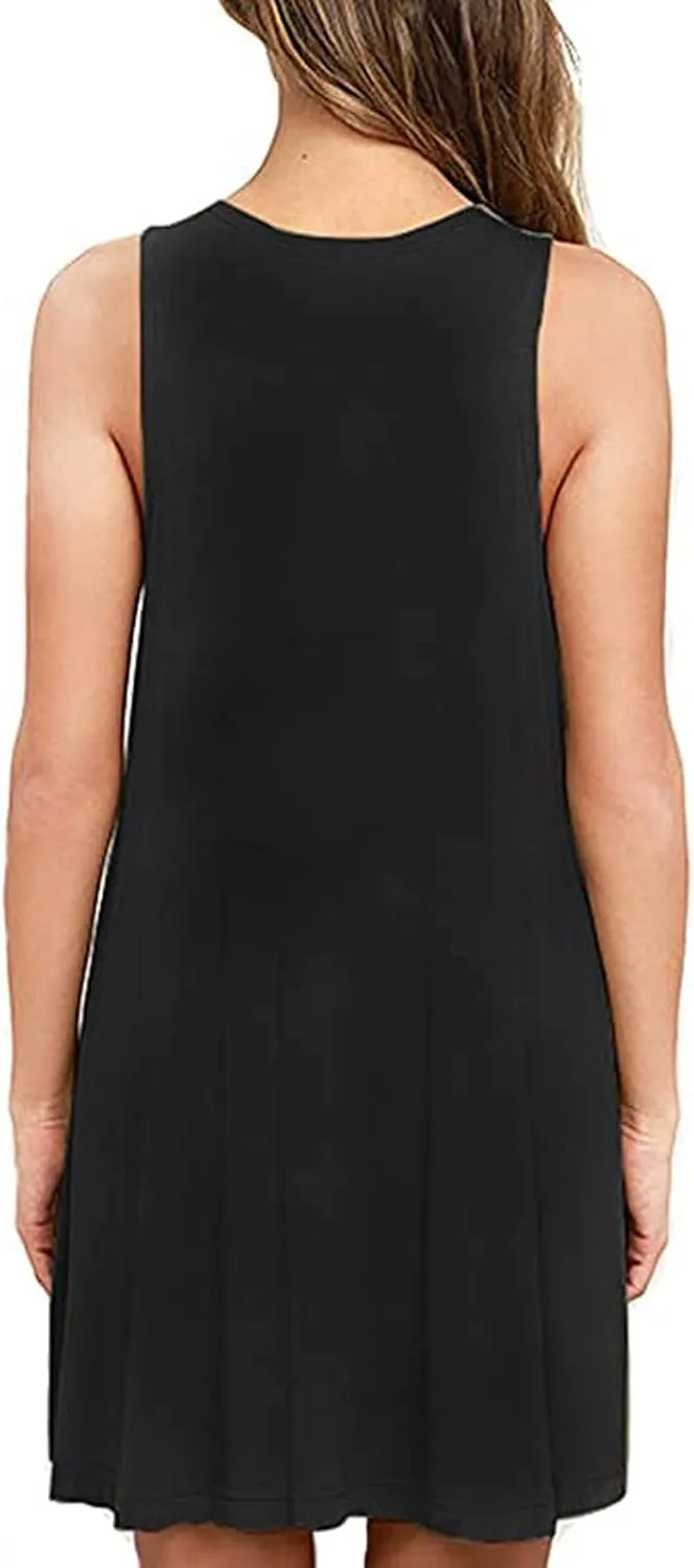 Borniu Summer Dresses for Women 2024 Casual Beach Sleeveless Tank Dress Crewneck Swing T Shirt Dresses Pockets Loose Sundress