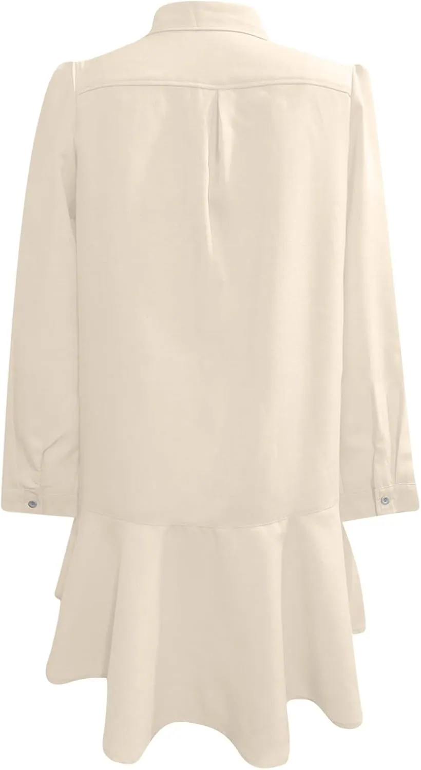 Button Down Shirt Dresses For Women 2025 Ruffle Flowy Casual Tunic Knee Length Mini Dresses Roll Up Sleeve Sundress