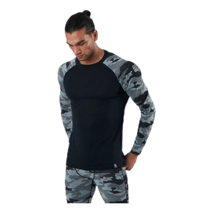 Camo Merino Wool Crew Black/Grey
